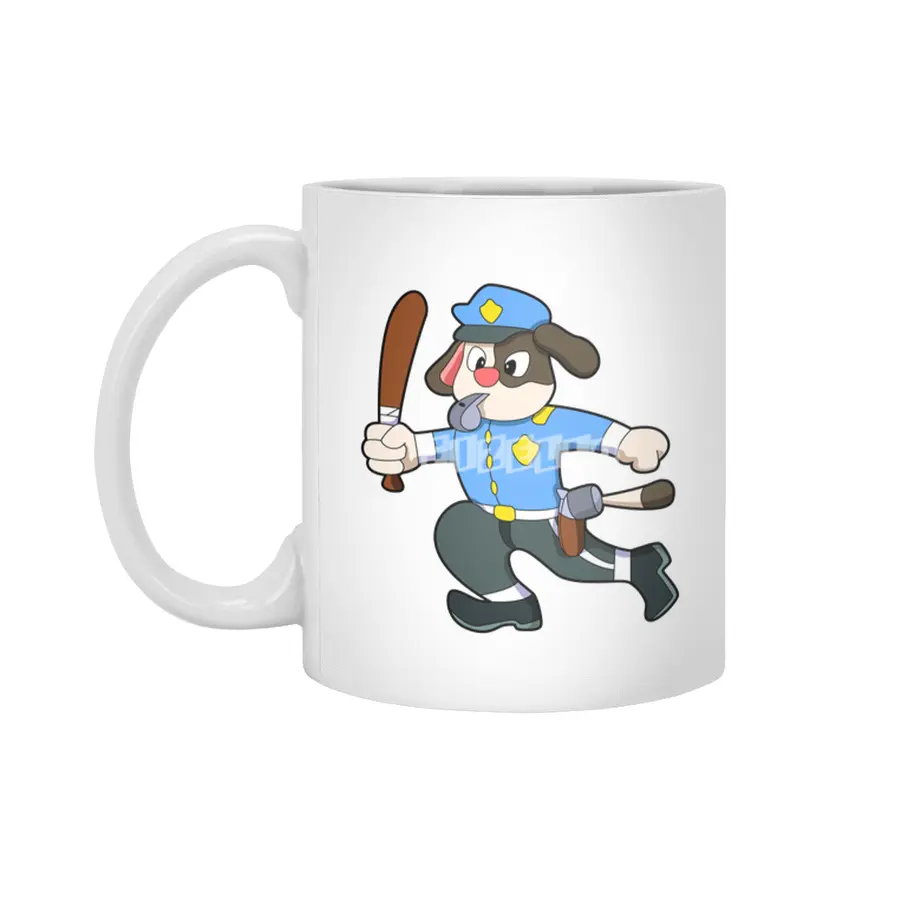 Dog as Police officer with Baton - Police Beyaz Kupa