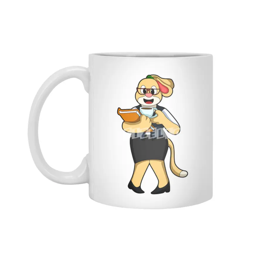 Dog as Secretary with Cup of Coffee Beyaz Kupa