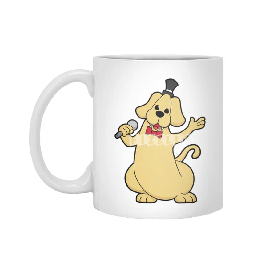 Dog as Singer with Microphone Beyaz Kupa