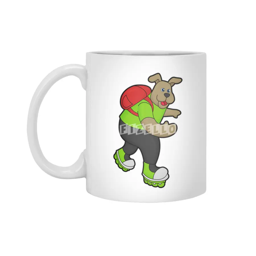 Dog as Skater with Inline skates & Backpack Beyaz Kupa