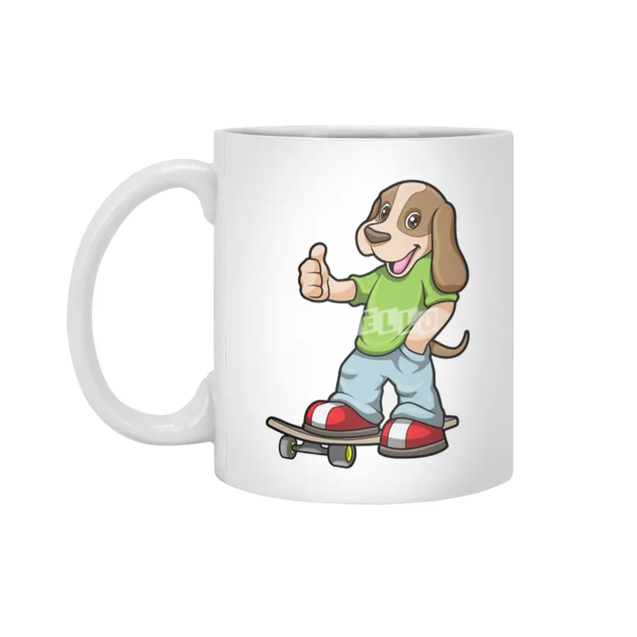Dog as Skater with Skateboard Beyaz Kupa