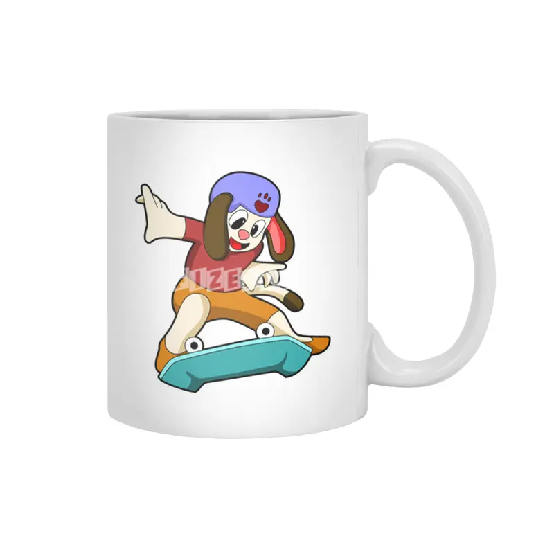 Dog as Skater with Skateboard Beyaz Kupa