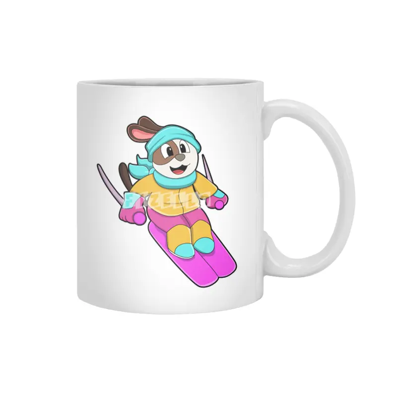 Dog as Skier with Ski & Scarf Beyaz Kupa