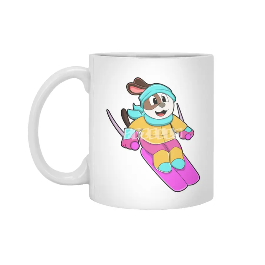 Dog as Skier with Ski & Scarf Beyaz Kupa
