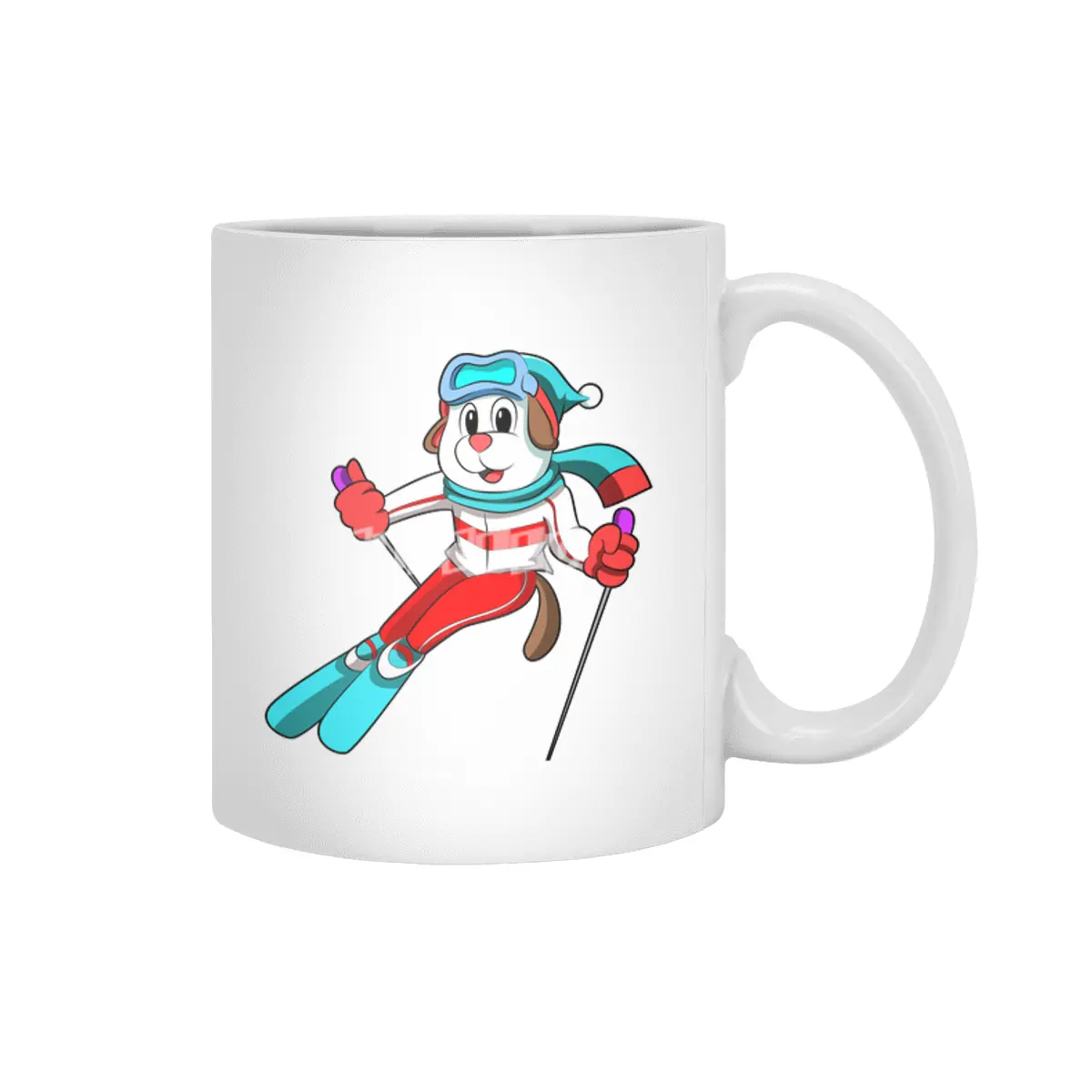 Dog as Skier with Skis Beyaz Kupa