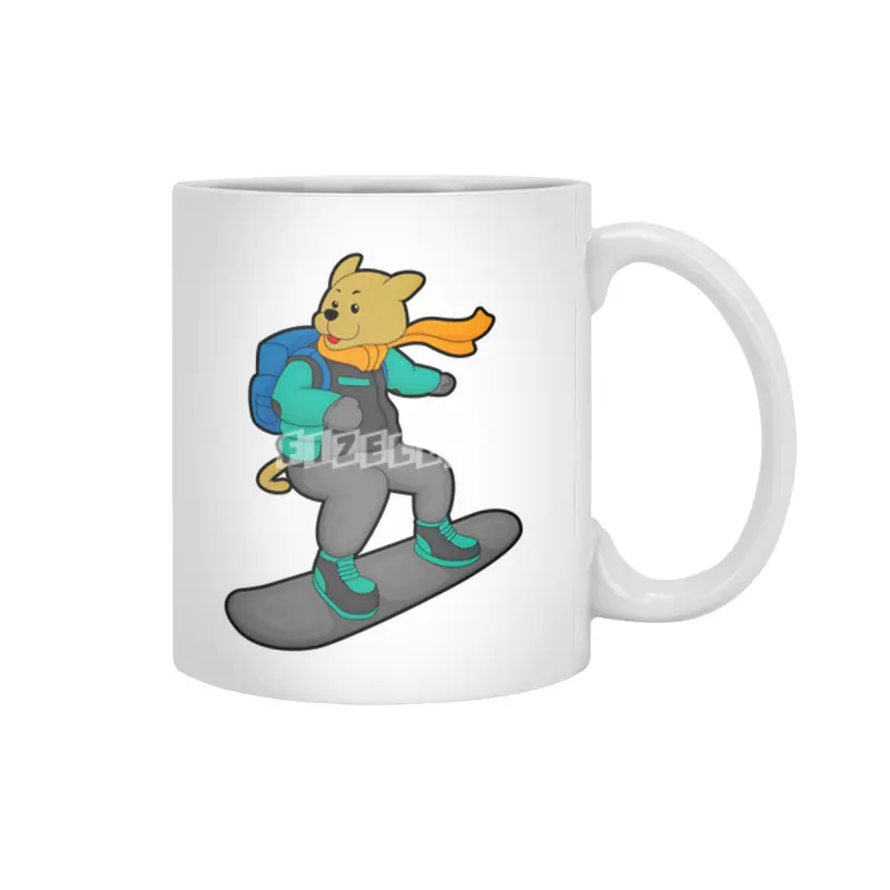 Dog as Snowboarder with Snowboard & Backpack Beyaz Kupa