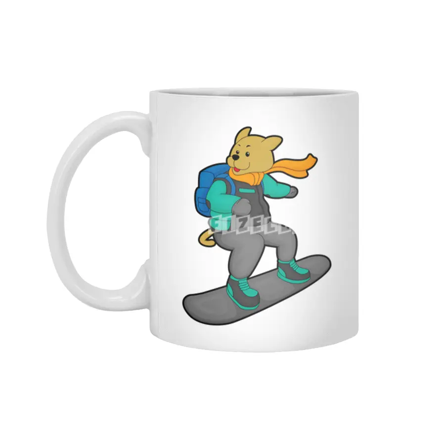 Dog as Snowboarder with Snowboard & Backpack Beyaz Kupa