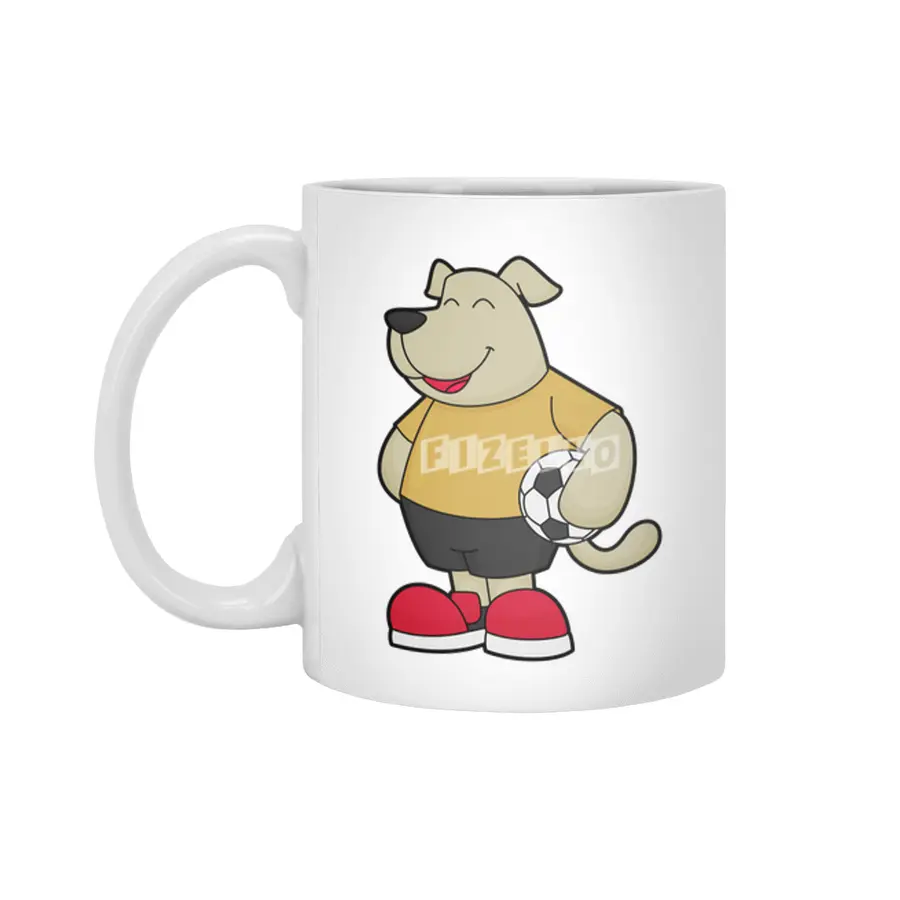 Dog as Soccer player with Soccer ball Beyaz Kupa