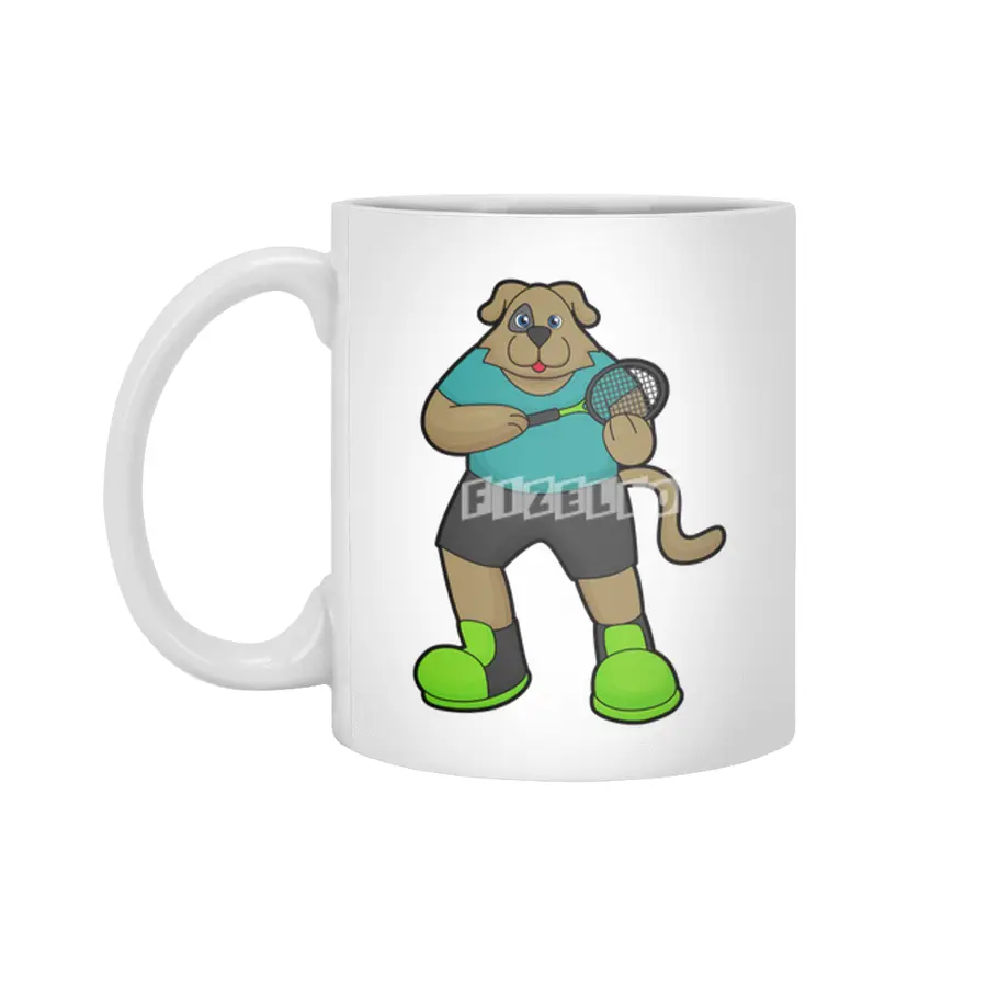 Dog as Tennis player with Tennis racket Beyaz Kupa
