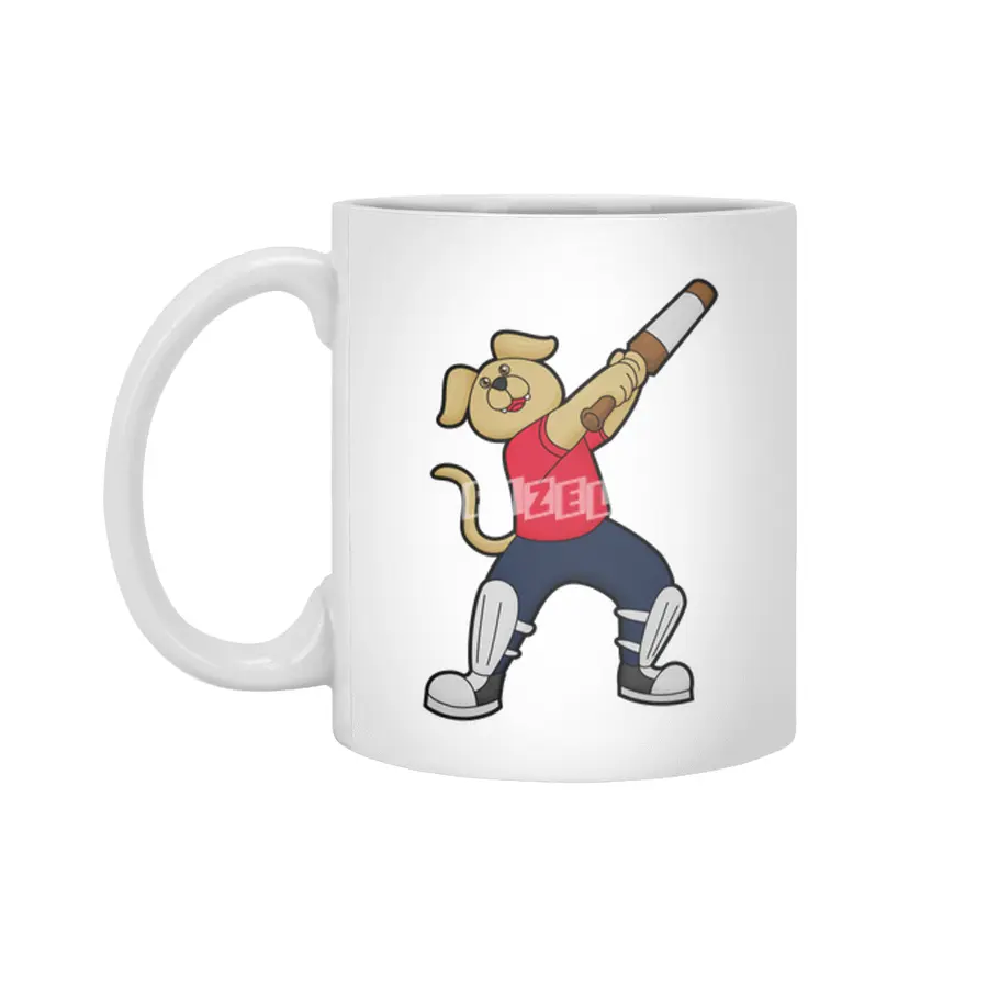 Dog at Cricket with Cricket bat Beyaz Kupa