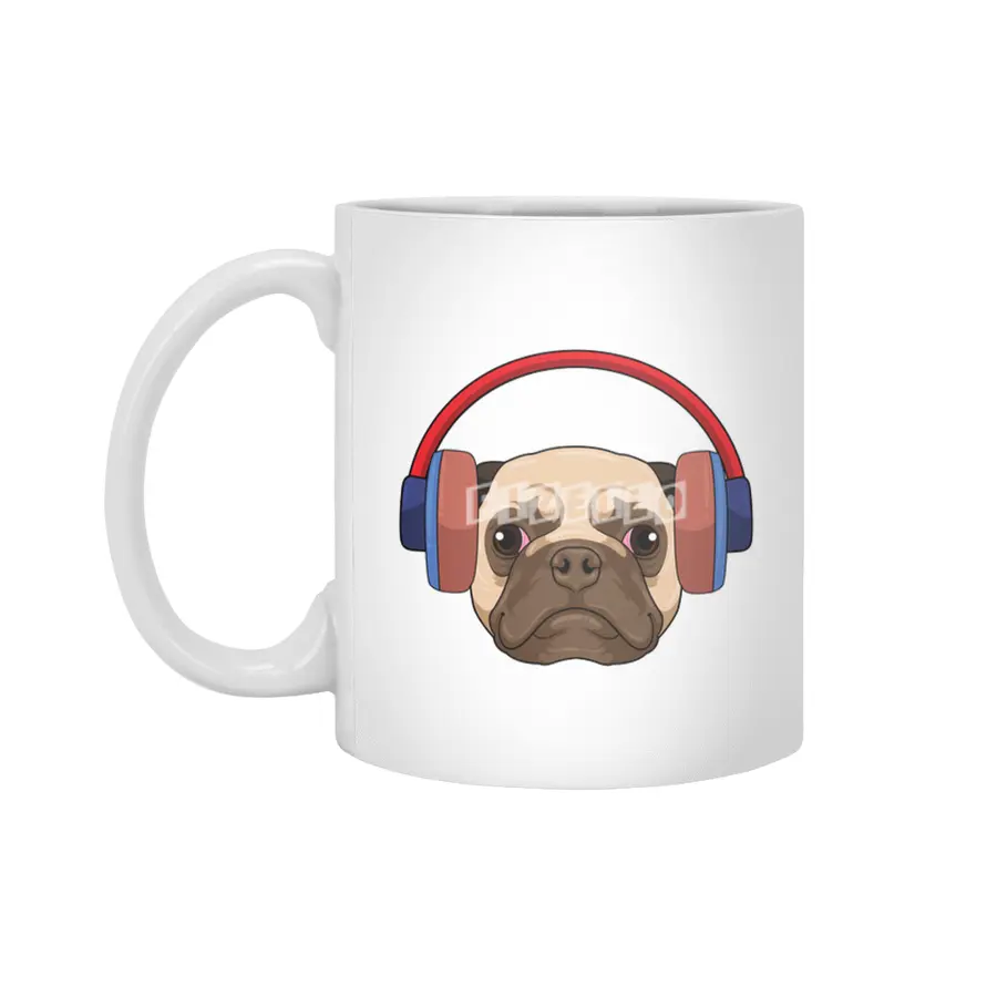 Dog at Music with Headphone Beyaz Kupa