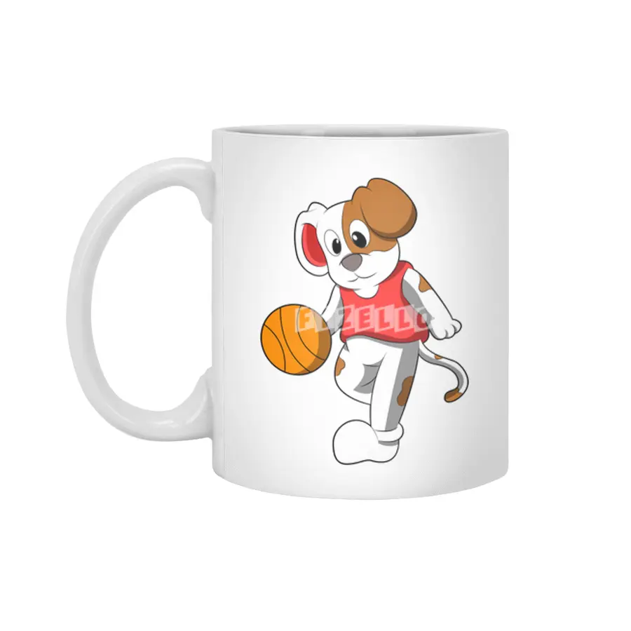 Dog at Sports with Basketball Beyaz Kupa