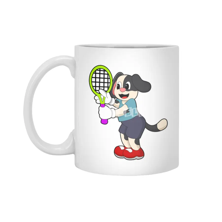 Dog at Tennis with Tennis racket Beyaz Kupa