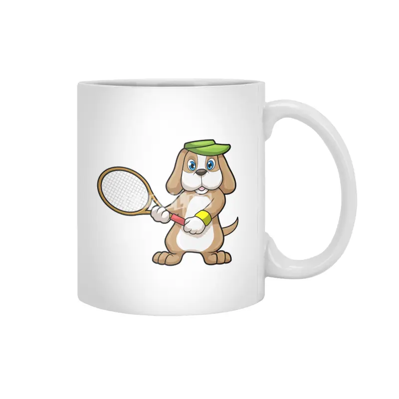 Dog at Tennis with Tennis racket & Cap Beyaz Kupa