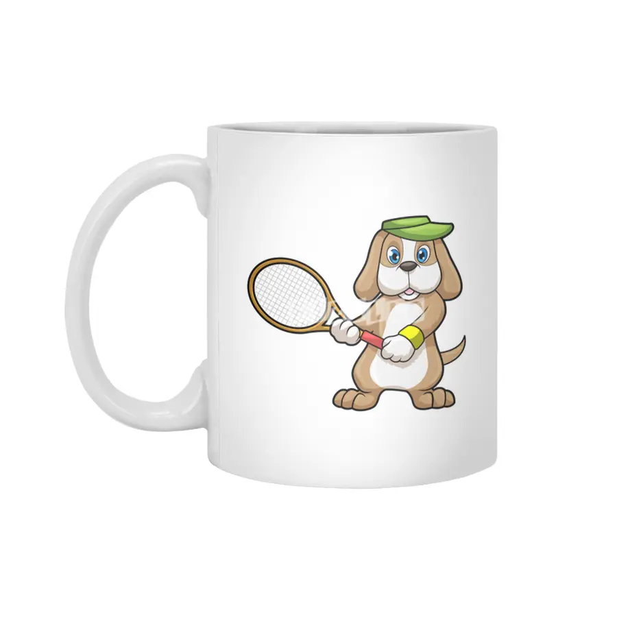 Dog at Tennis with Tennis racket & Cap Beyaz Kupa