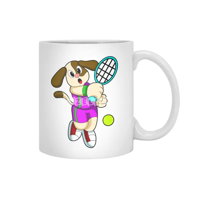 Dog at Tennis with Tennis racket & Tennis ball Beyaz Kupa