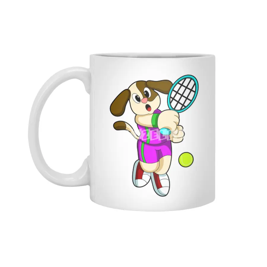Dog at Tennis with Tennis racket & Tennis ball Beyaz Kupa
