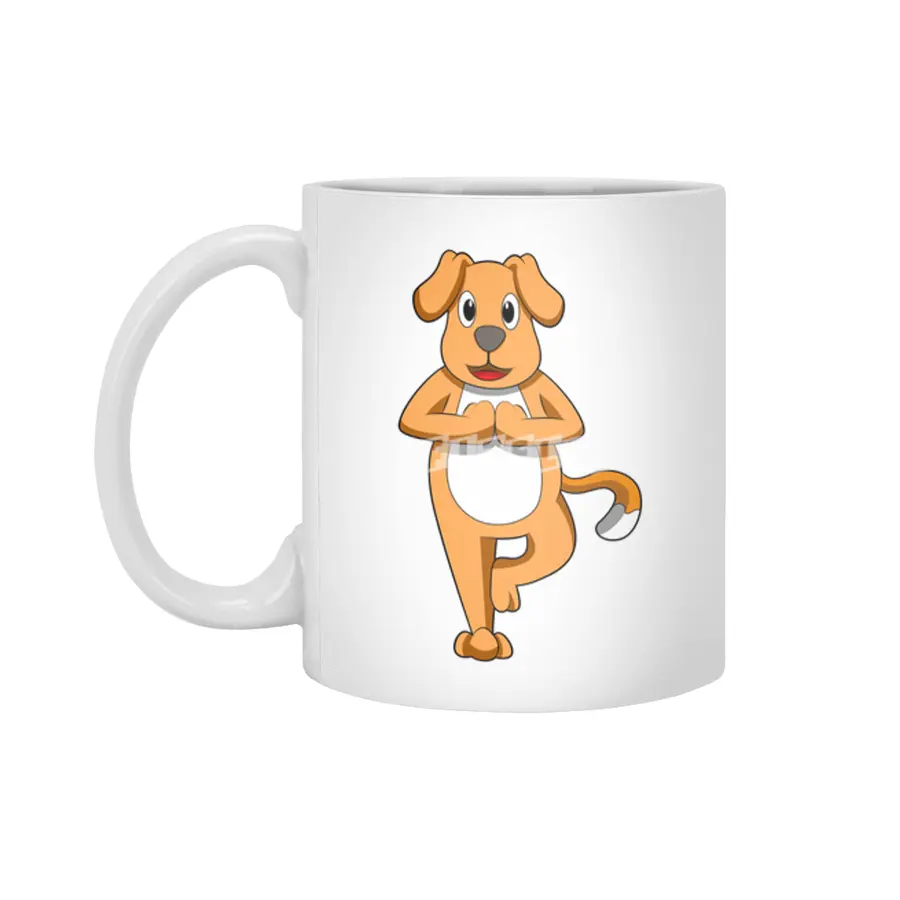 Dog at Yoga Stretching exercises Beyaz Kupa