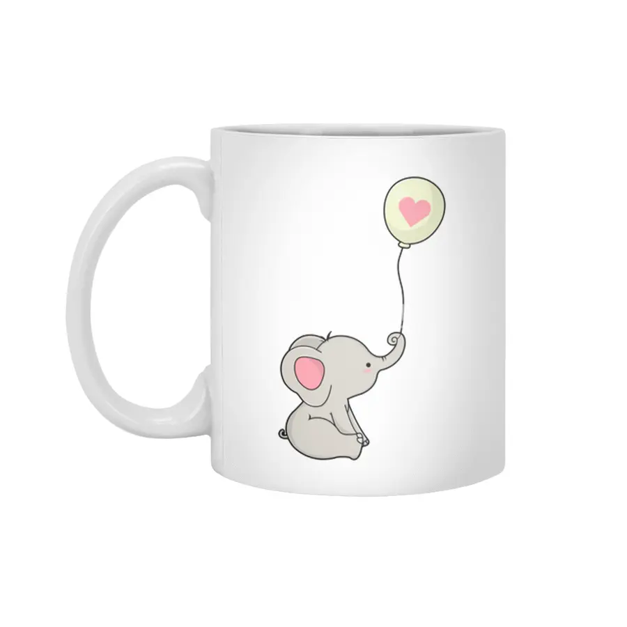 Elephant & Balloon with Heart Beyaz Kupa