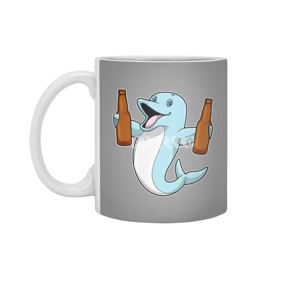 Dolphin with Bottles of Beer Beyaz Kupa