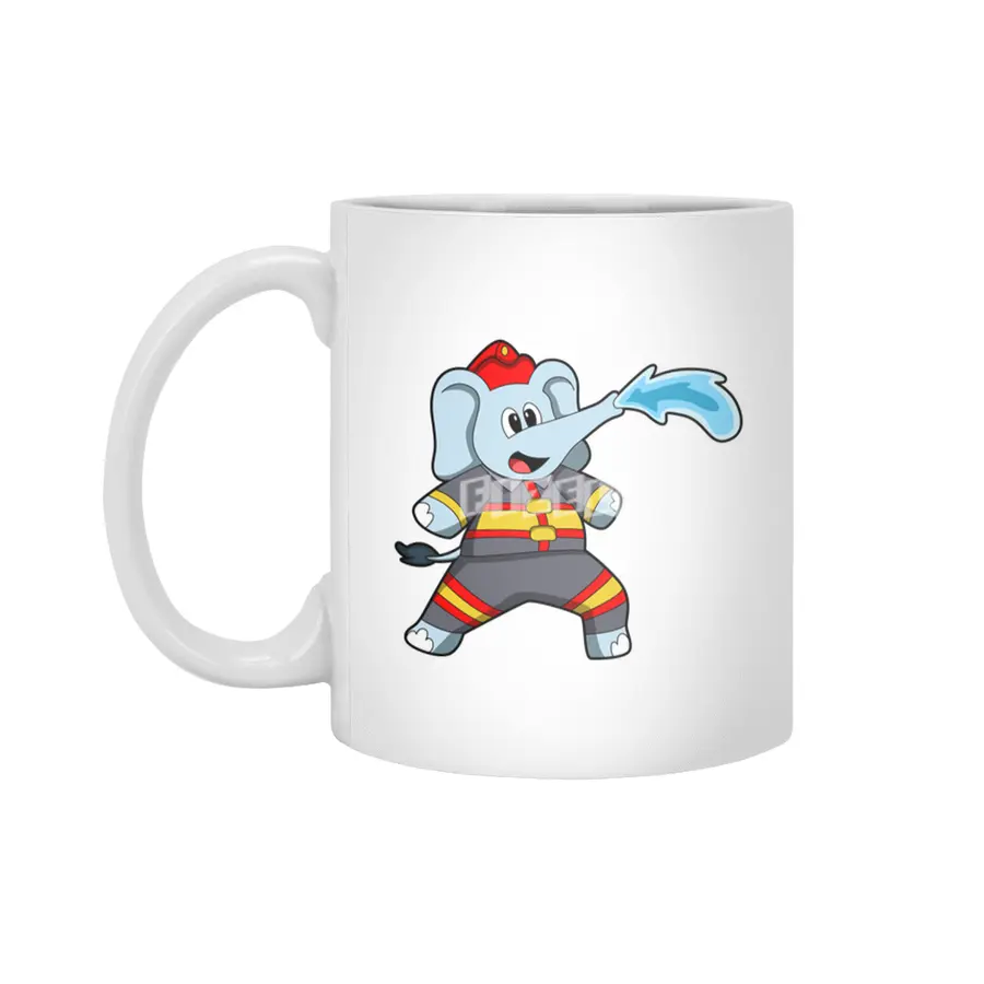 Elephant as Firefighter with Hose Beyaz Kupa