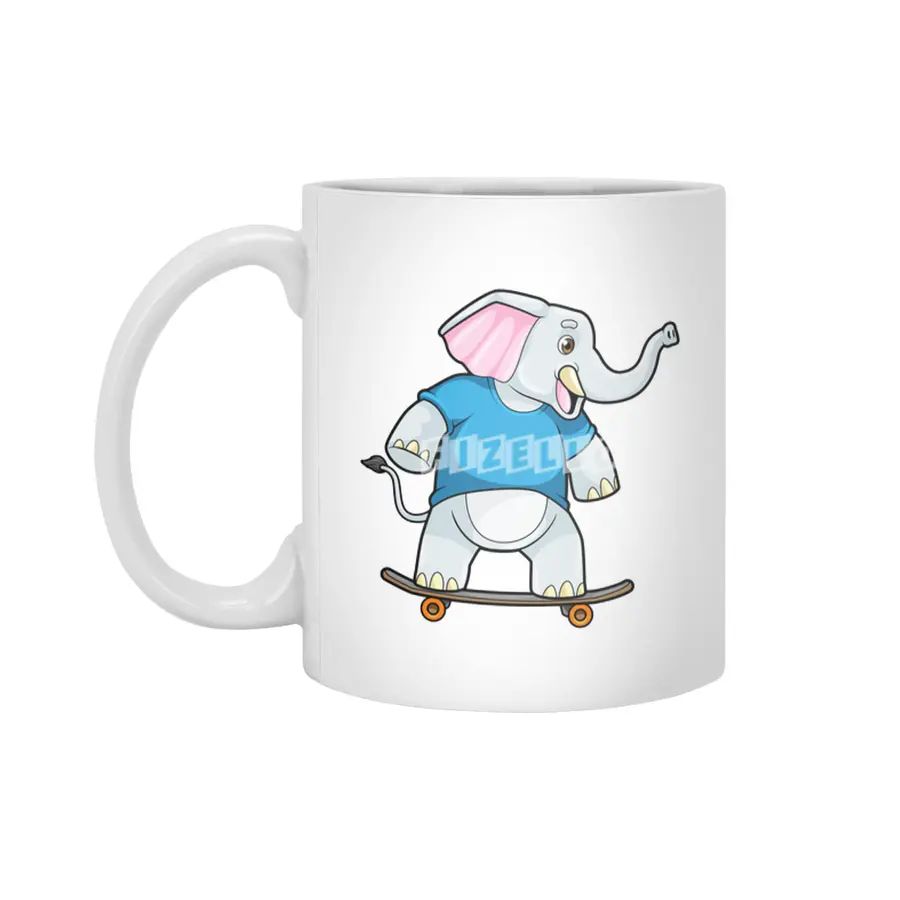 Elephant as Skater with Skateboard Beyaz Kupa