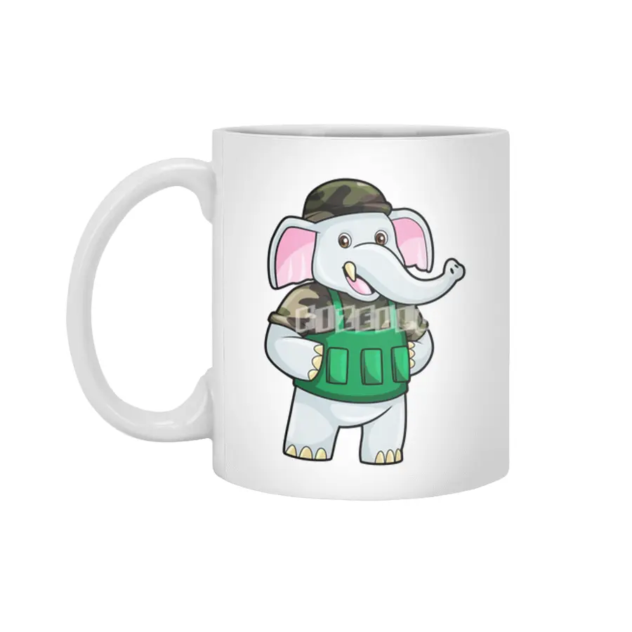 Elephant as Soldier with Uniform & Helmet Beyaz Kupa